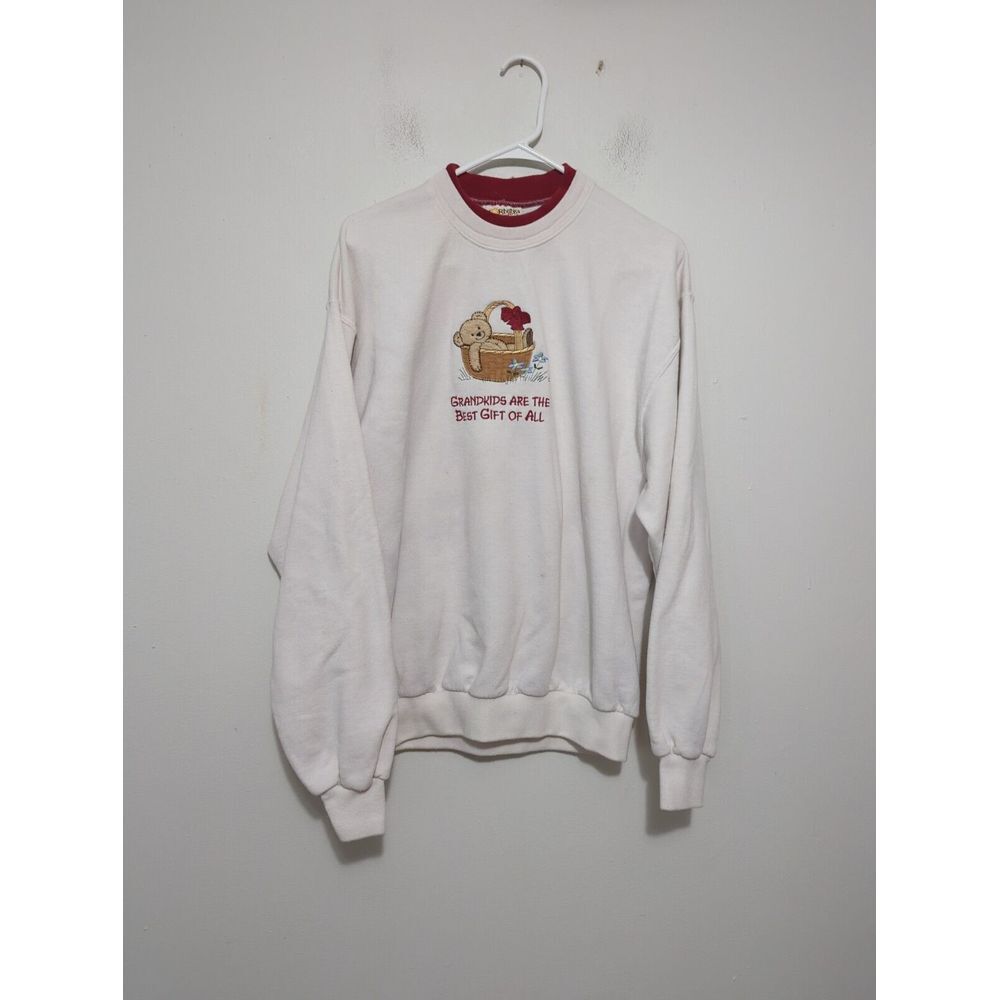 Vintage Morning Sun Hallmark Grandkids Best Gift Teddy Bear Sweatshirt White L